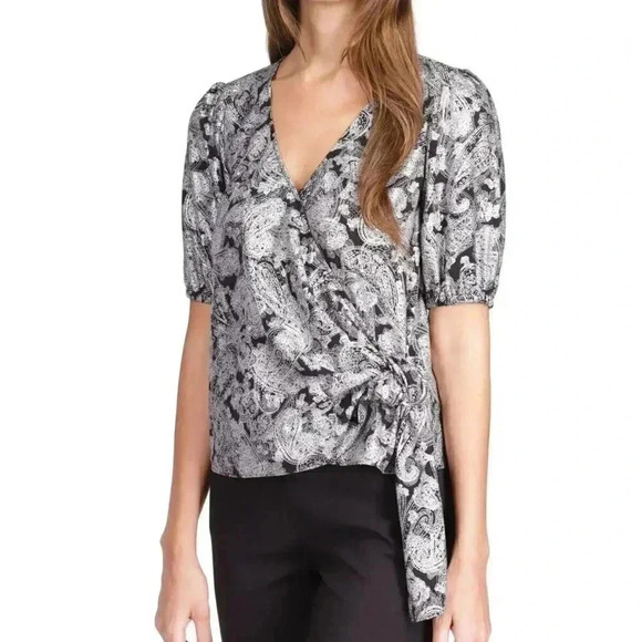 Michael Kors Women's Metallic Paisley Wrap Top - Picture 1 of 4